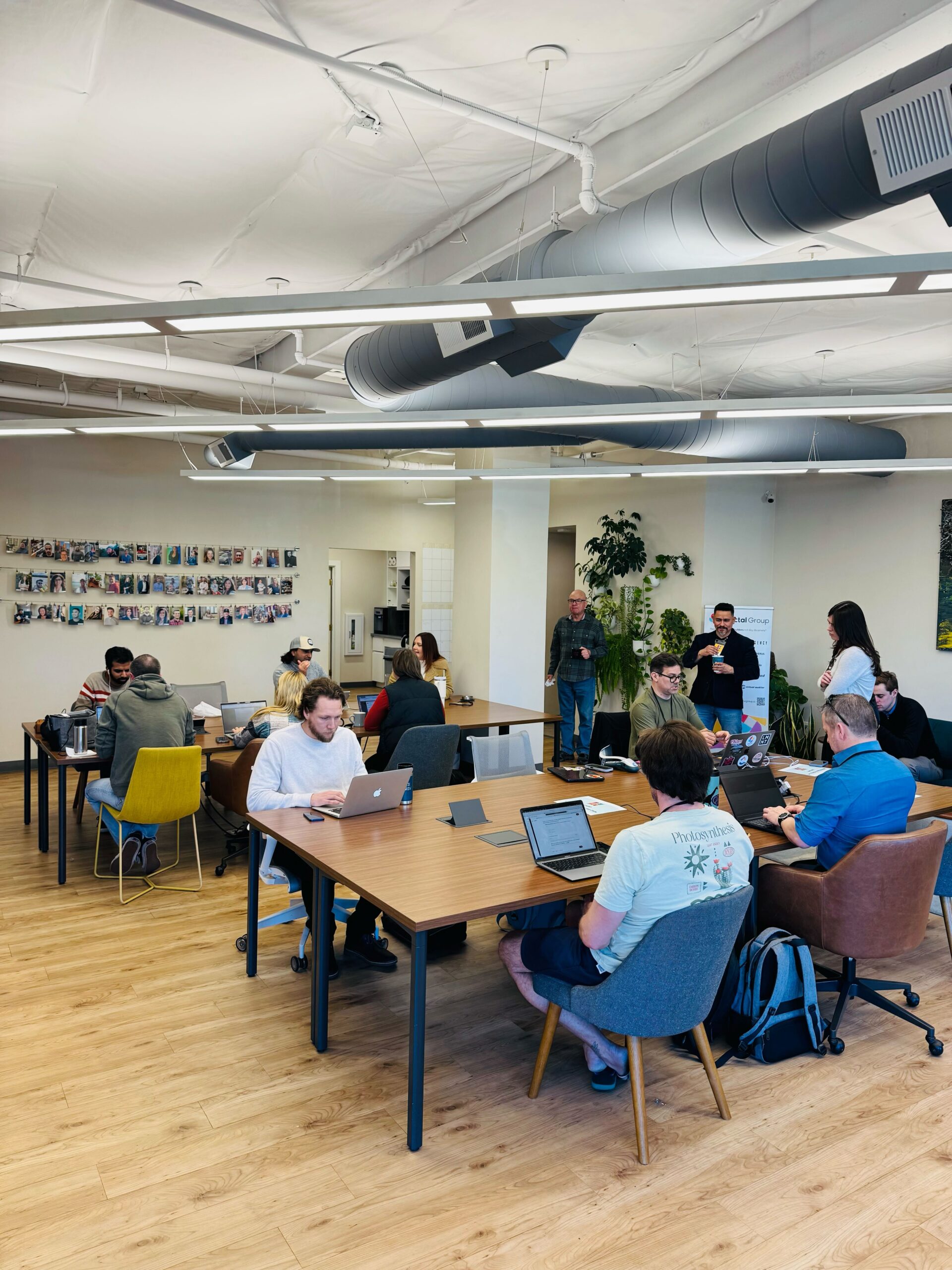 Main coworking commons at Granite City Workspaces with natural light and flexible seating